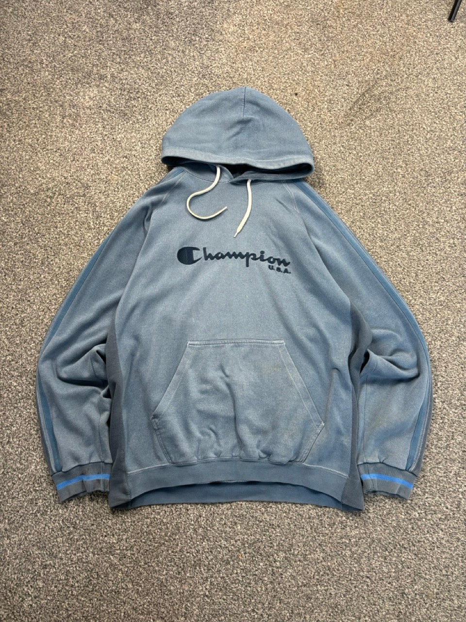 Champion Blue Spell Out Hoodie (XXL) Big Boy Thrifting