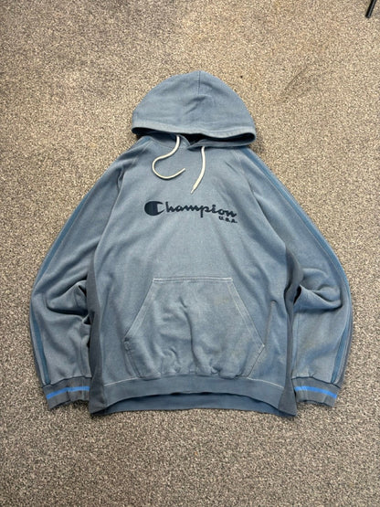 Champion Blue Spell Out Hoodie (XXL) Big Boy Thrifting