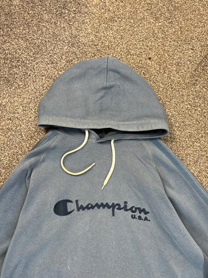 Champion Blue Spell Out Hoodie (XXL) Big Boy Thrifting