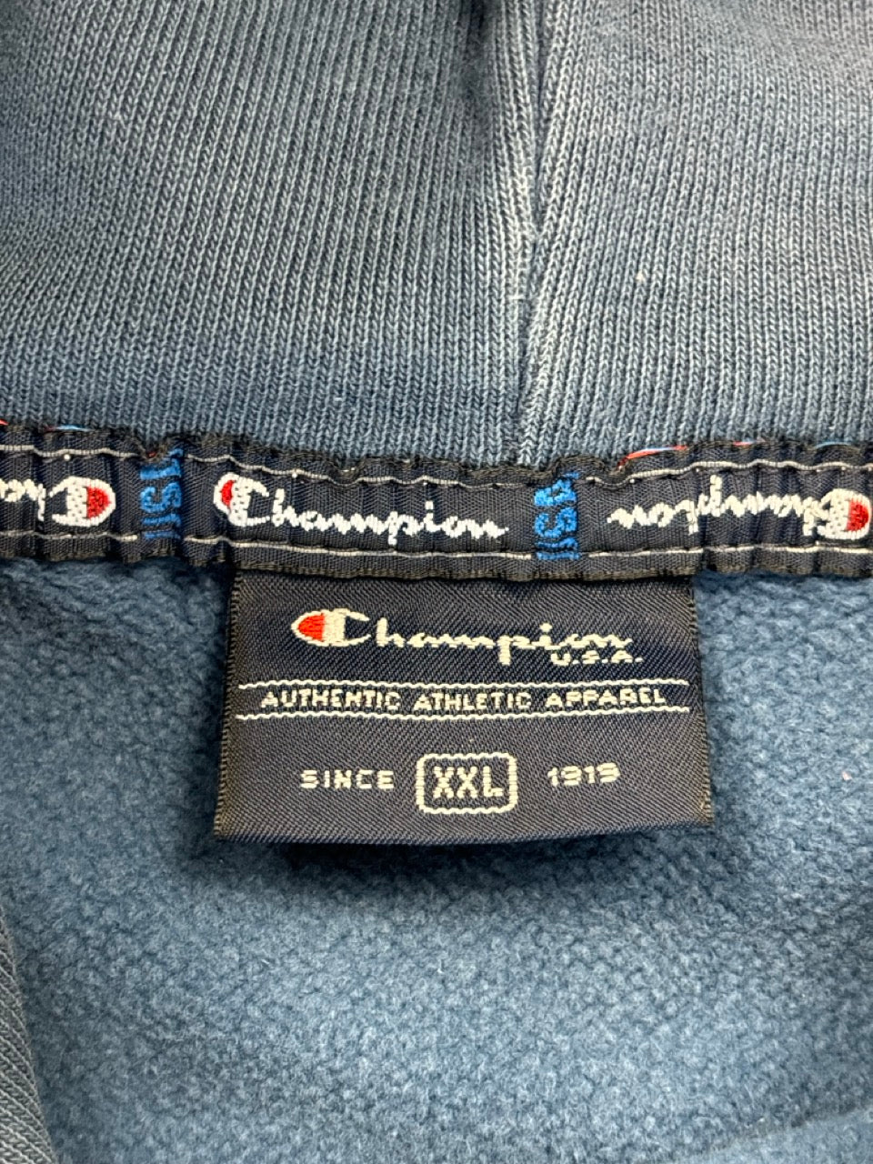 Champion Blue Spell Out Hoodie (XXL) Big Boy Thrifting