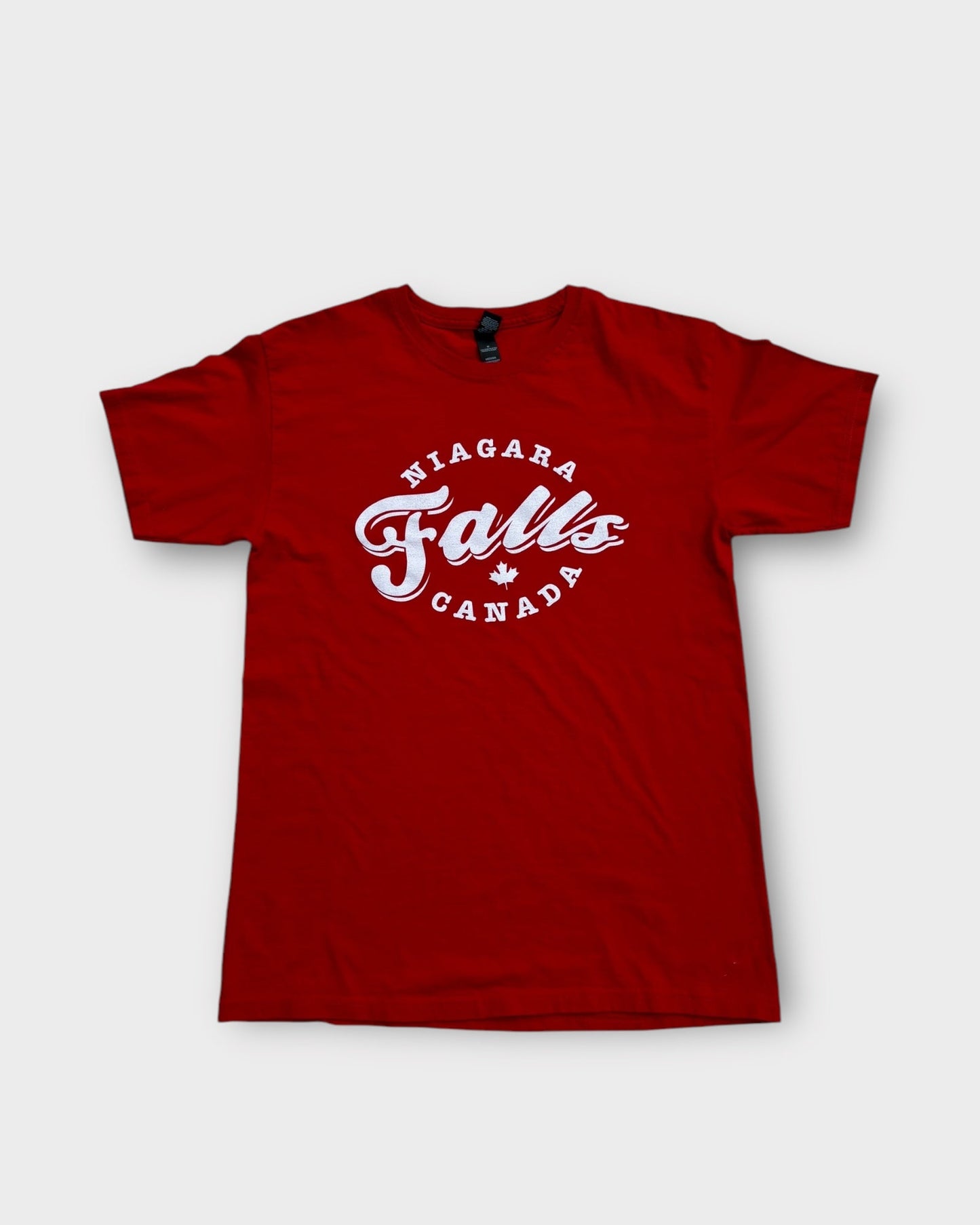 An image of a Niagara Falls Red Graphic Tshirt in size L.