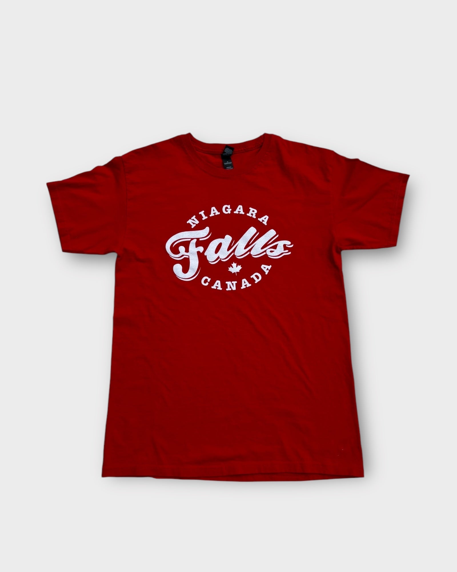 An image of a Niagara Falls Red Graphic Tshirt in size L.