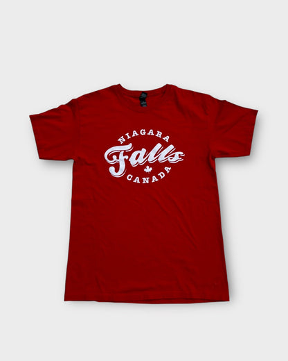 An image of a Niagara Falls Red Graphic Tshirt in size L.