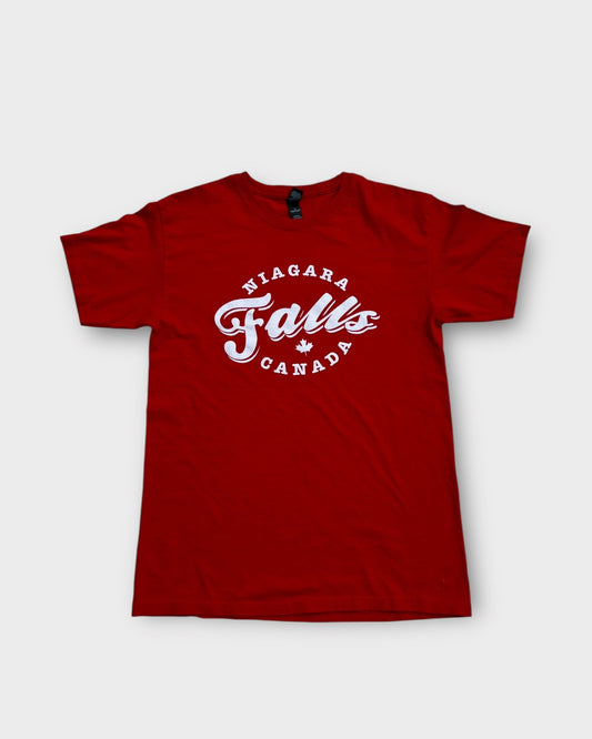 An image of a Niagara Falls Red Graphic Tshirt in size L.