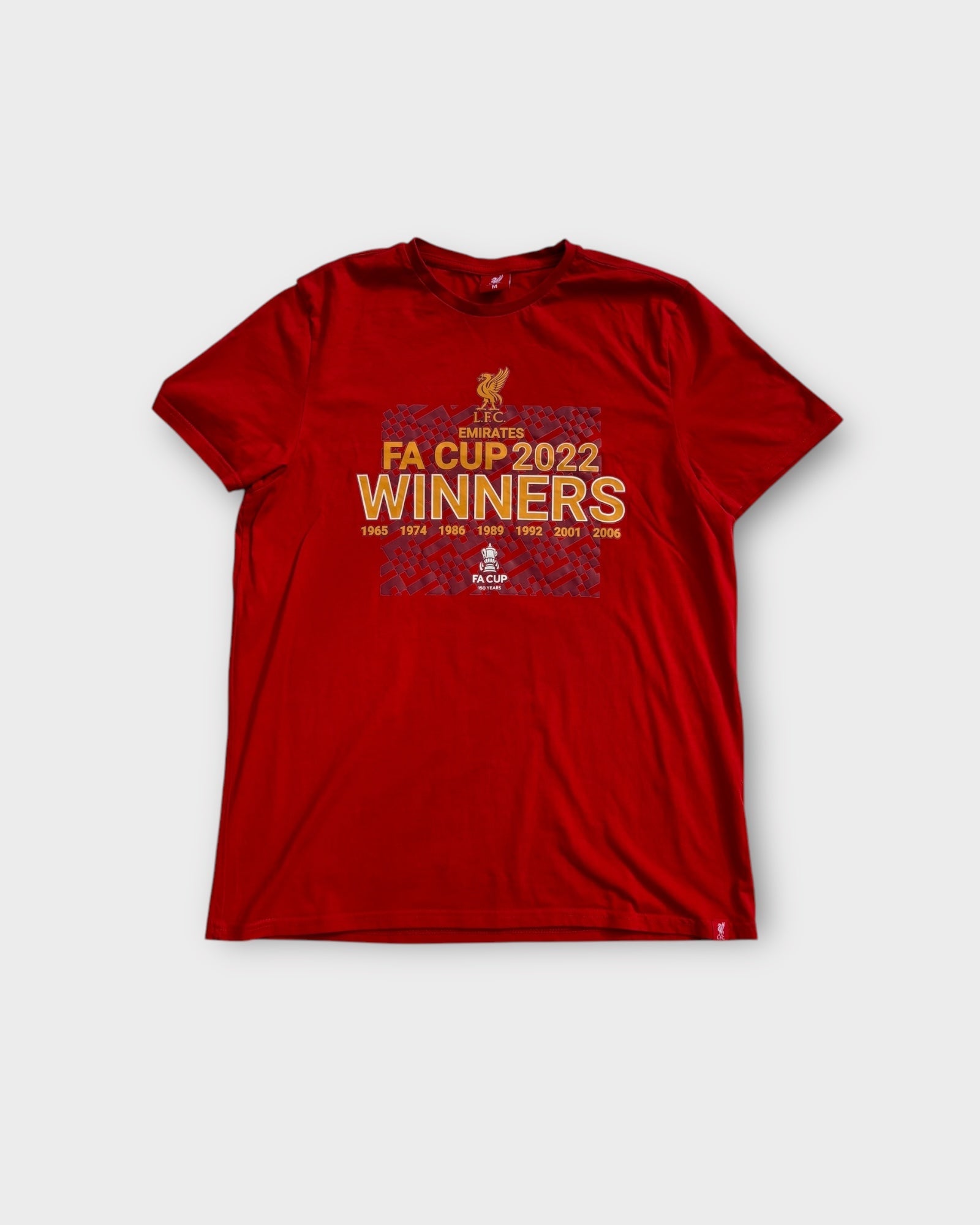 An image of a LiverpoolF.C FA Cup Winners 2022 Tshirt in size M.