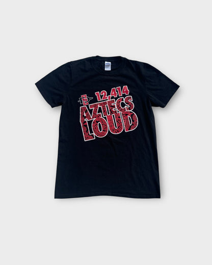 An image of a Aztecs Loud Black Graphic Tshirt in size M.