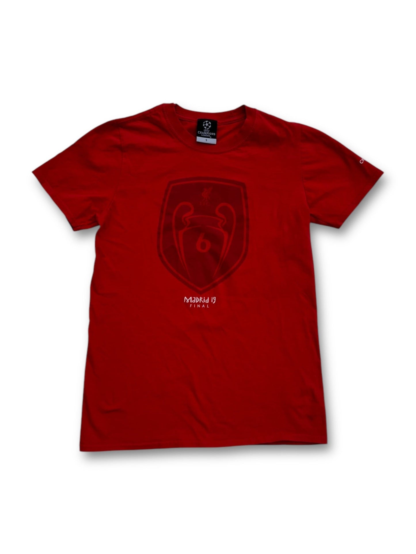 An image of a UEFA Champions League LiverpoolF.C Madrid 2019 Tshirt in size S.
