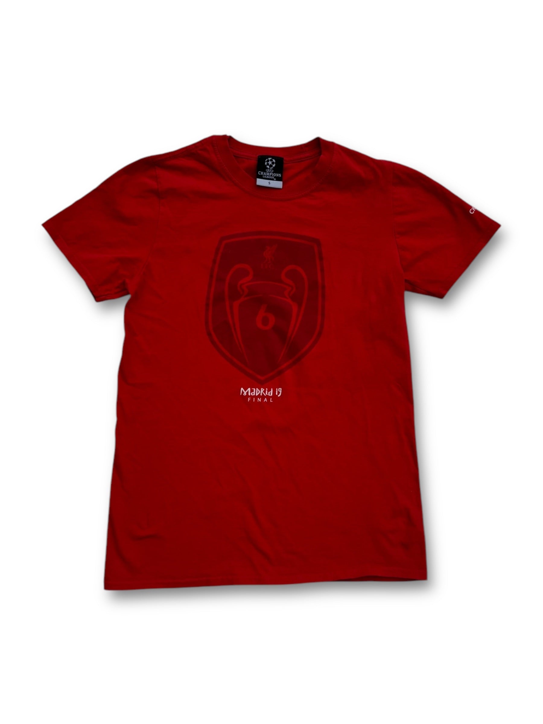 An image of a UEFA Champions League LiverpoolF.C Madrid 2019 Tshirt in size S.